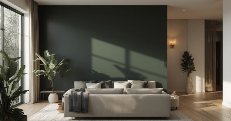 Well-executed dark charcoal feature wall in South-West Sydney dining room