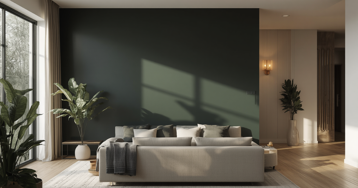 Well-executed dark charcoal feature wall in South-West Sydney dining room