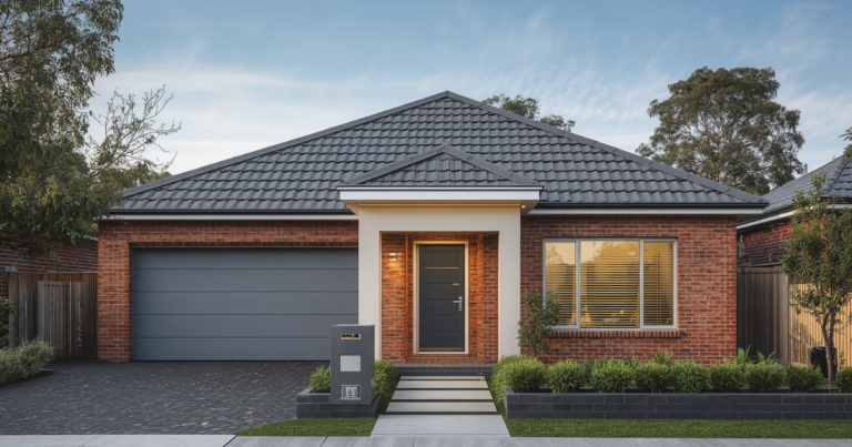 Well-coordinated Bankstown home exterior showing wall colour matching with brick and roof