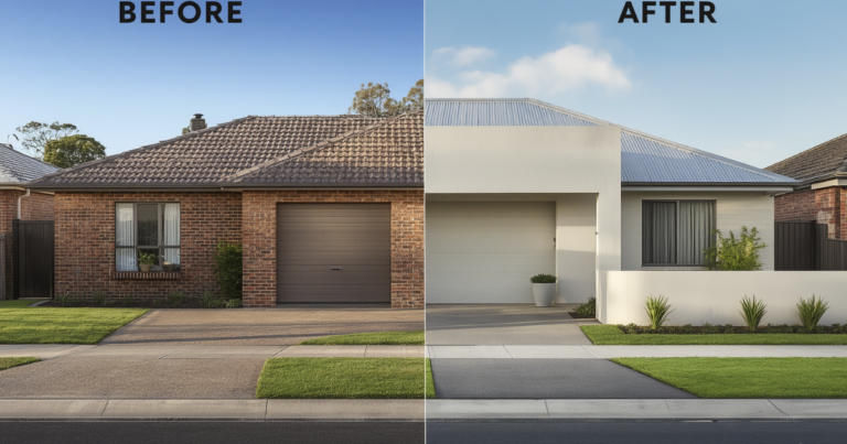 Bankstown Canterbury brick home before and after rendering and painting